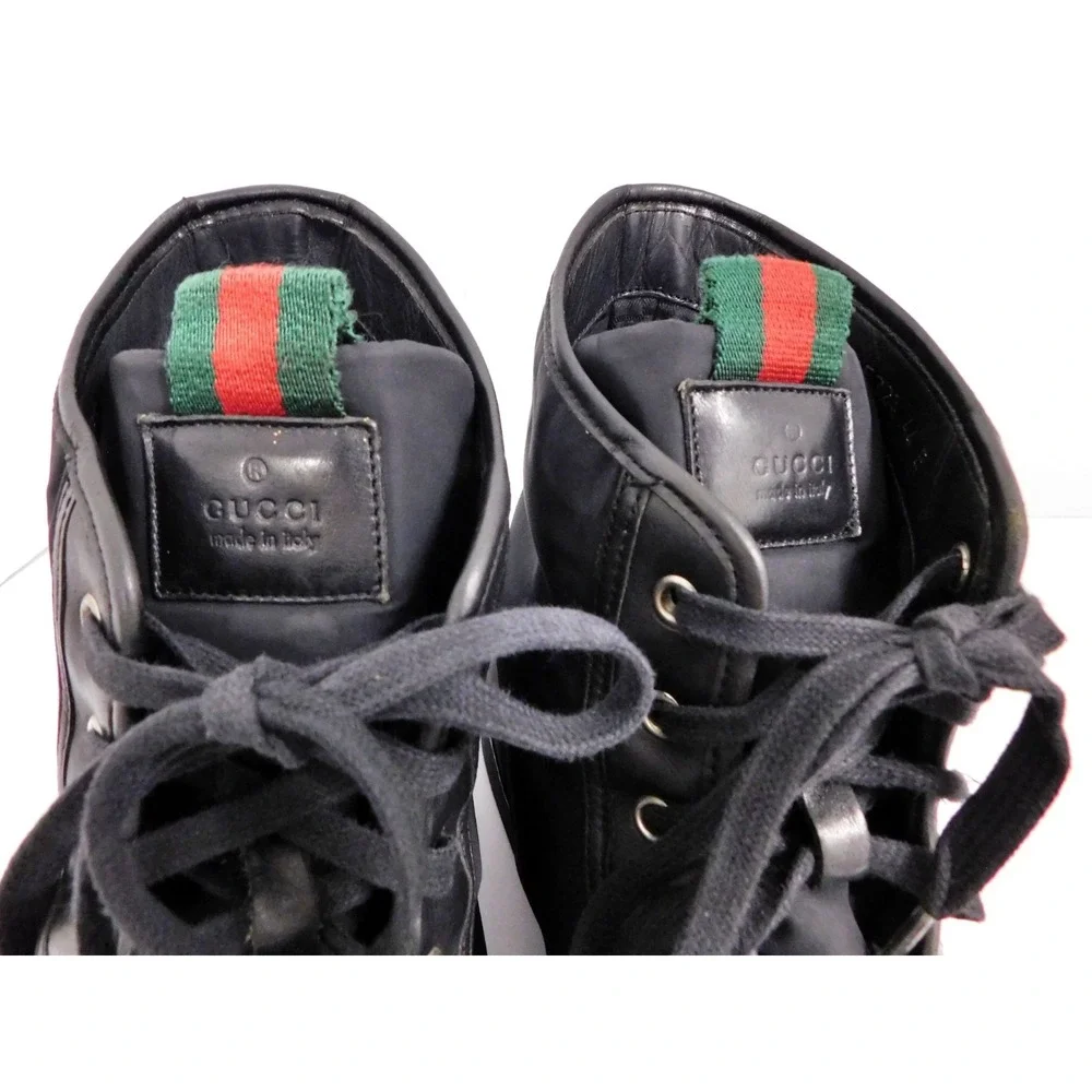 Authentic Men's GUCCI Canvas Leather Red Green Stripe High Top‎ Sneakers sz 44 E